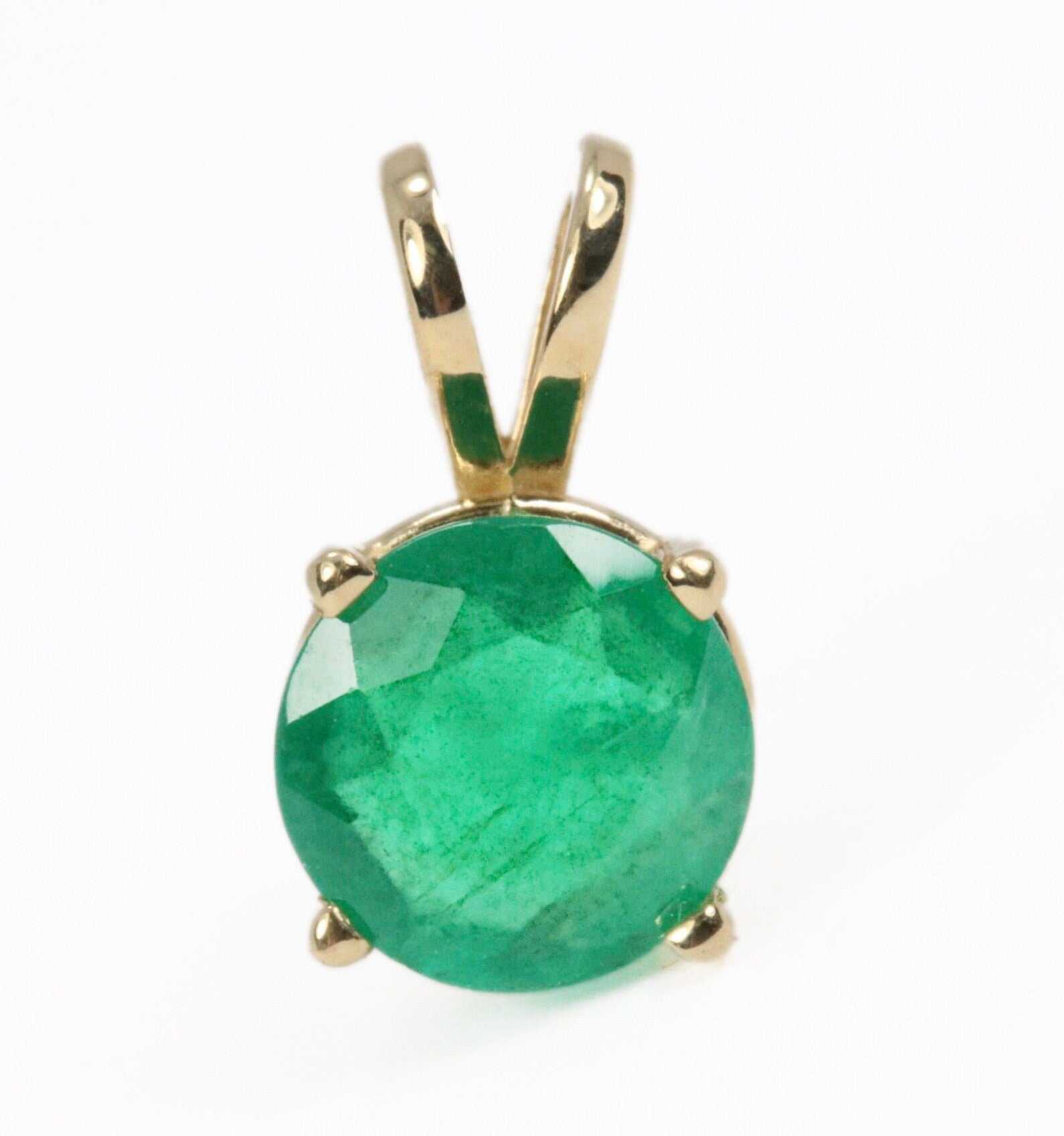 0.90 Carat Round Emerald Solitaire Double Bail Pendant Gold 14K