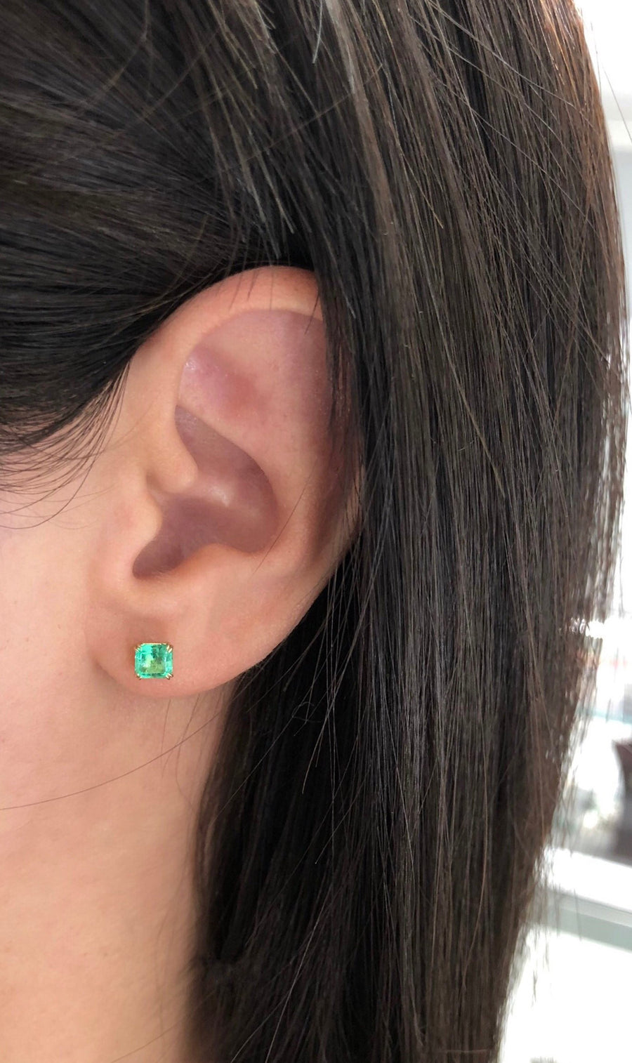 1.0tcw Double Claw Prong Asscher cut Colombian Emerald Stud Earrings 14K