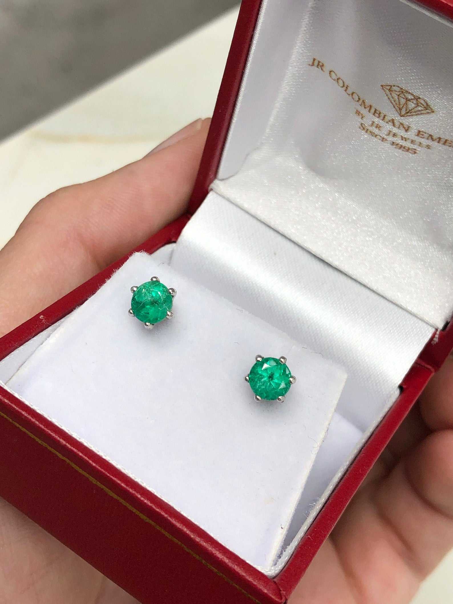 1.0tcw Six Prong Round Emerald Stud Earrings 14K