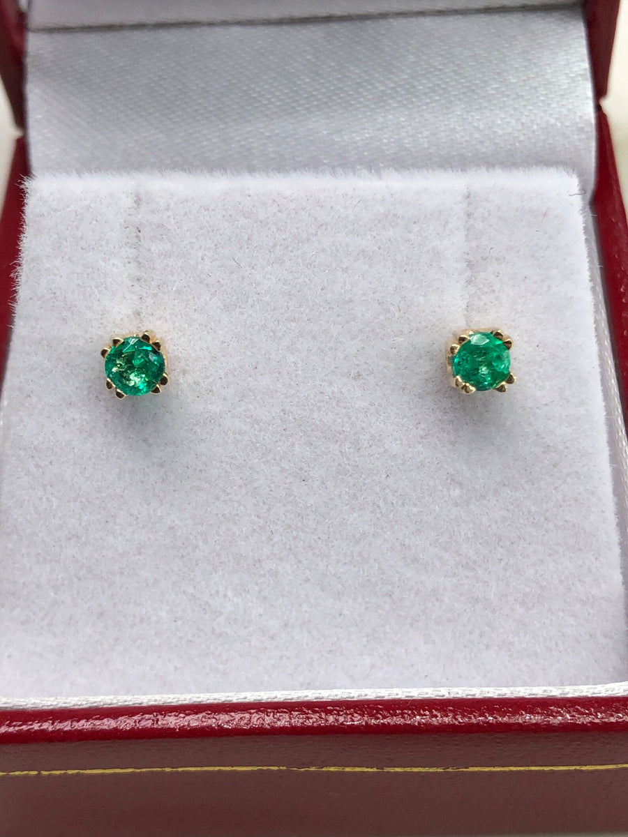 AAA+ Petite 0.35tcw Round Emerald Earrings 14K