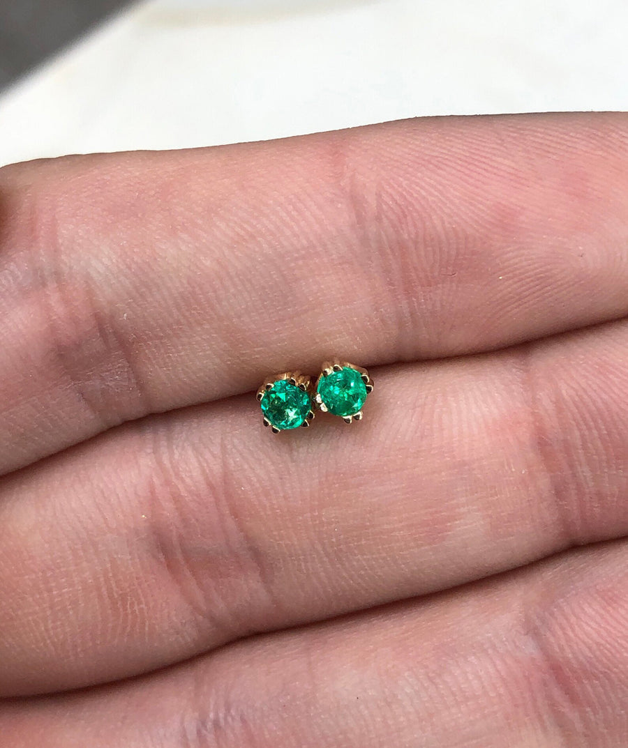 0.35tcw AAA+ Petite Round Double Prong Emerald Earrings 14K