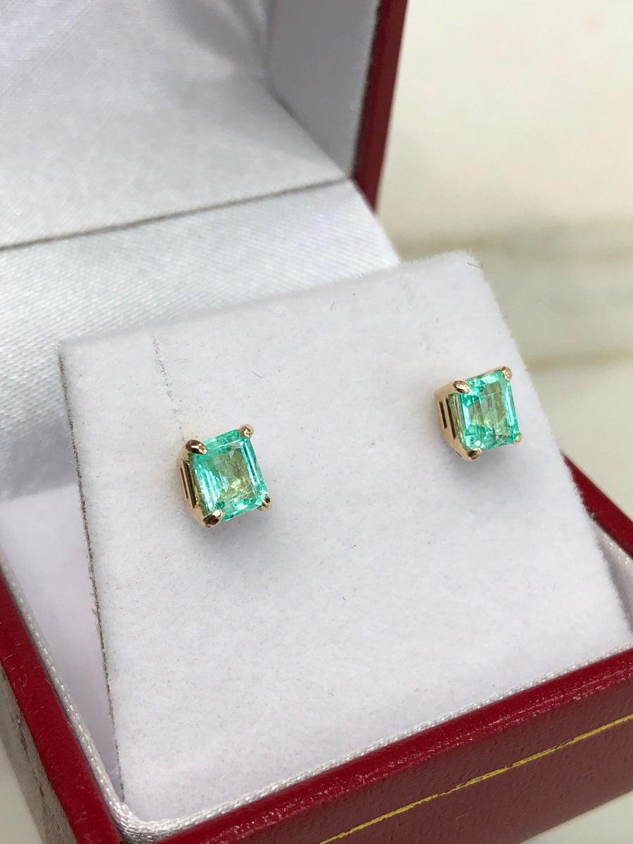 Real 1.20tcw Classic Chic Bright Green Emerald Solitaire Stud Earrings 14K