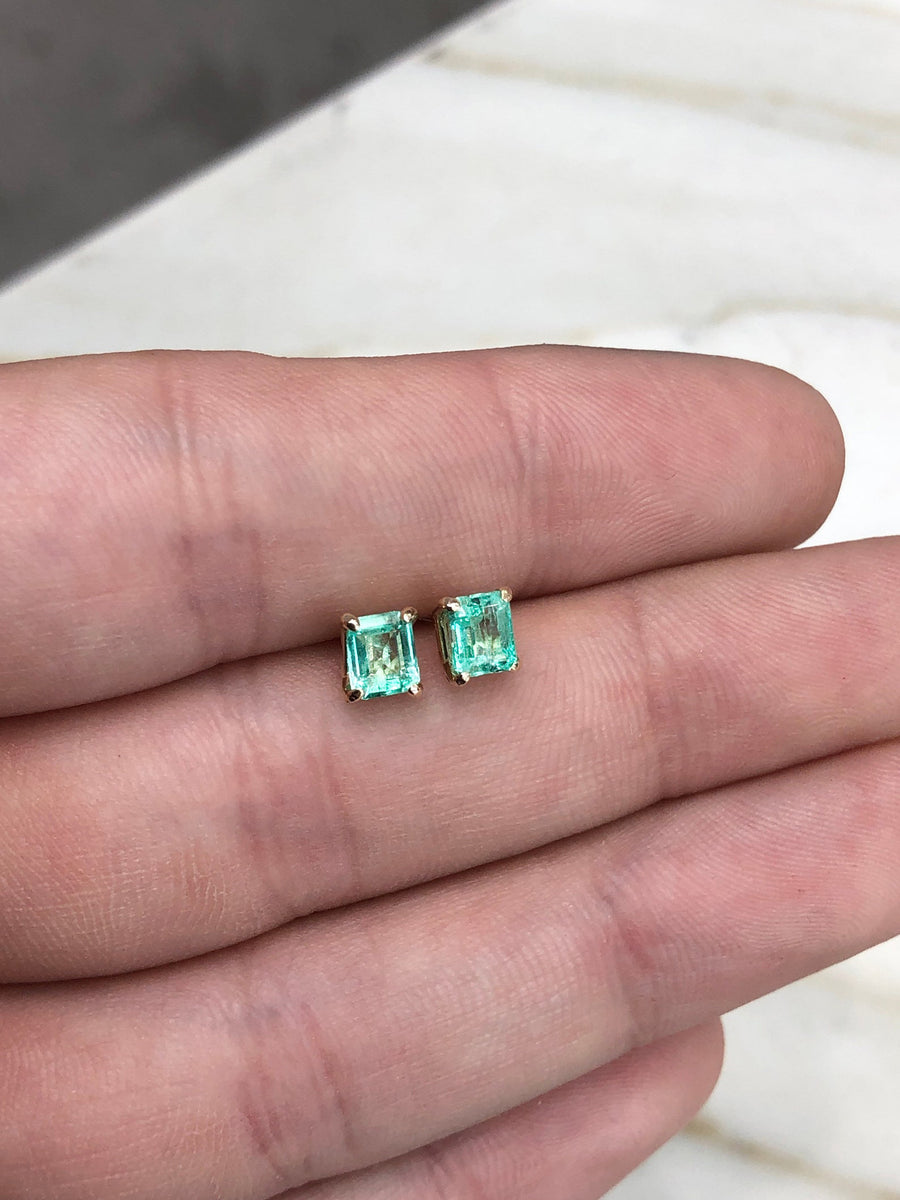 Rare Classic Chic 1.20tcw Bright Green Emerald Solitaire Stud Earrings 14K