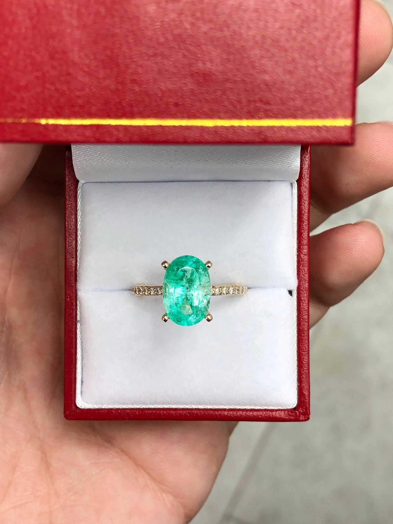 3.10tcw Oval Colombian Emerald & Diamond Accent Shank Engagement Ring 14K