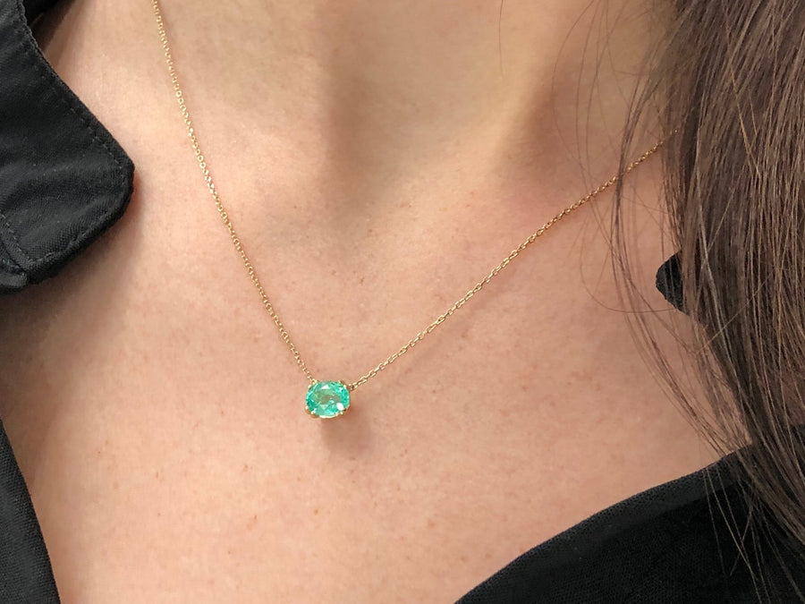 1ct East To West Transparent Clarity Zambian Emerald Necklace 14K