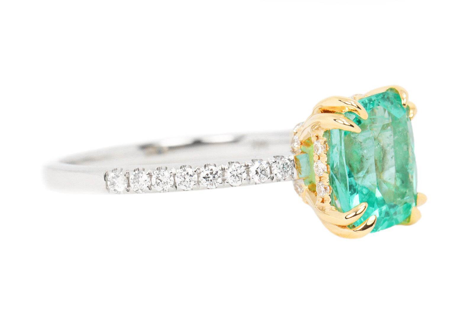 Exquisite 2.30tcw Cushion-Cut Natural Emerald Engagement Ring in 14K Gold