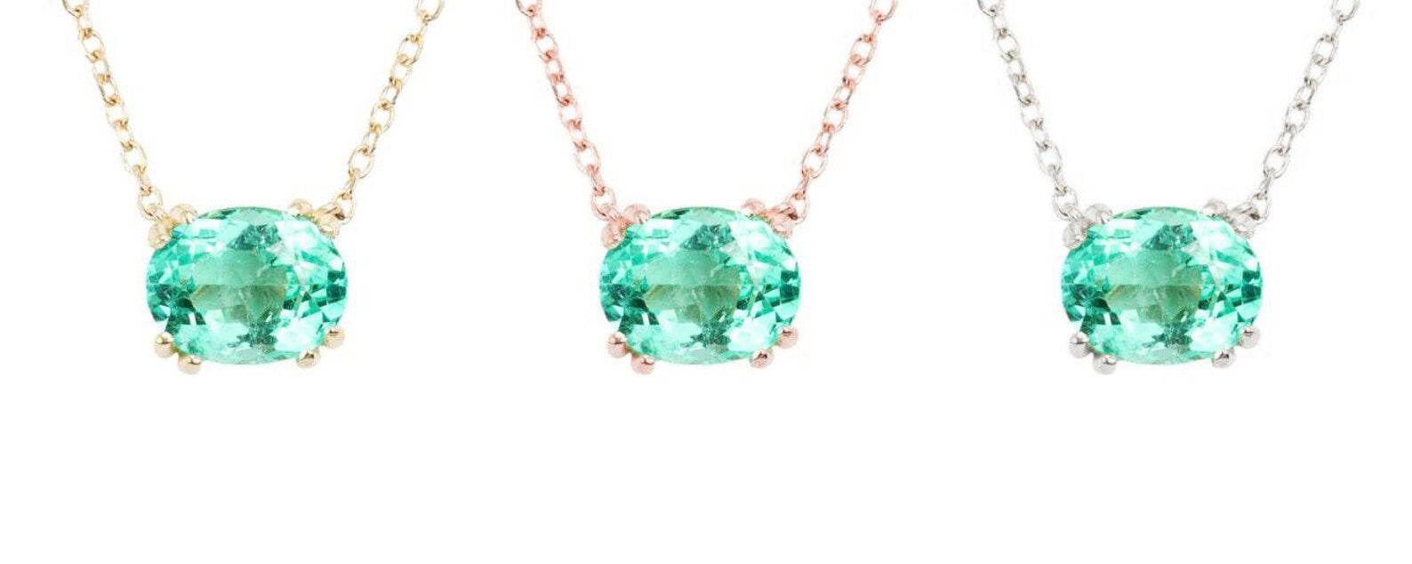 1.0 Carat East To West Transparent Clarity Zambian Emerald Necklace 14K