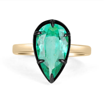 2.97ct Teardrop Colombian Emerald Georgian Styled Solitaire Statement Ring 18K