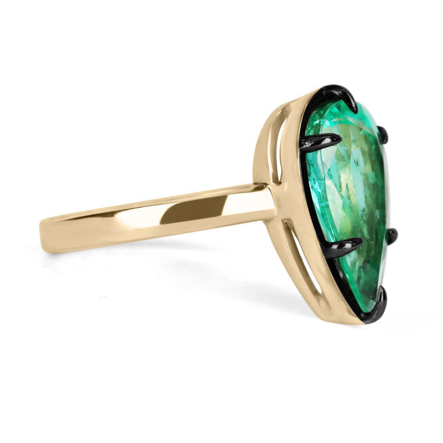 2.97 carat Teardrop Colombian Emerald Georgian Styled Solitaire Statement Ring 18K