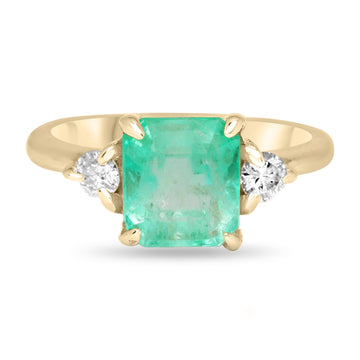 2.50tcw Green Emerald & Diamond 3 Stone Ring: Timeless Elegance in 14K Gold
