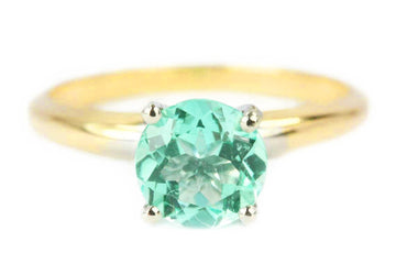 Elegance Personified: 1.0 Carat Round Cut Emerald Solitaire Engagement Ring in 14K Gold