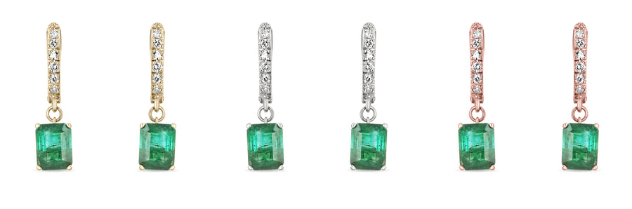 4.84tcw Rich Dark Green Emerald & Diamond Latch Back Omega Earrings 14K Gold