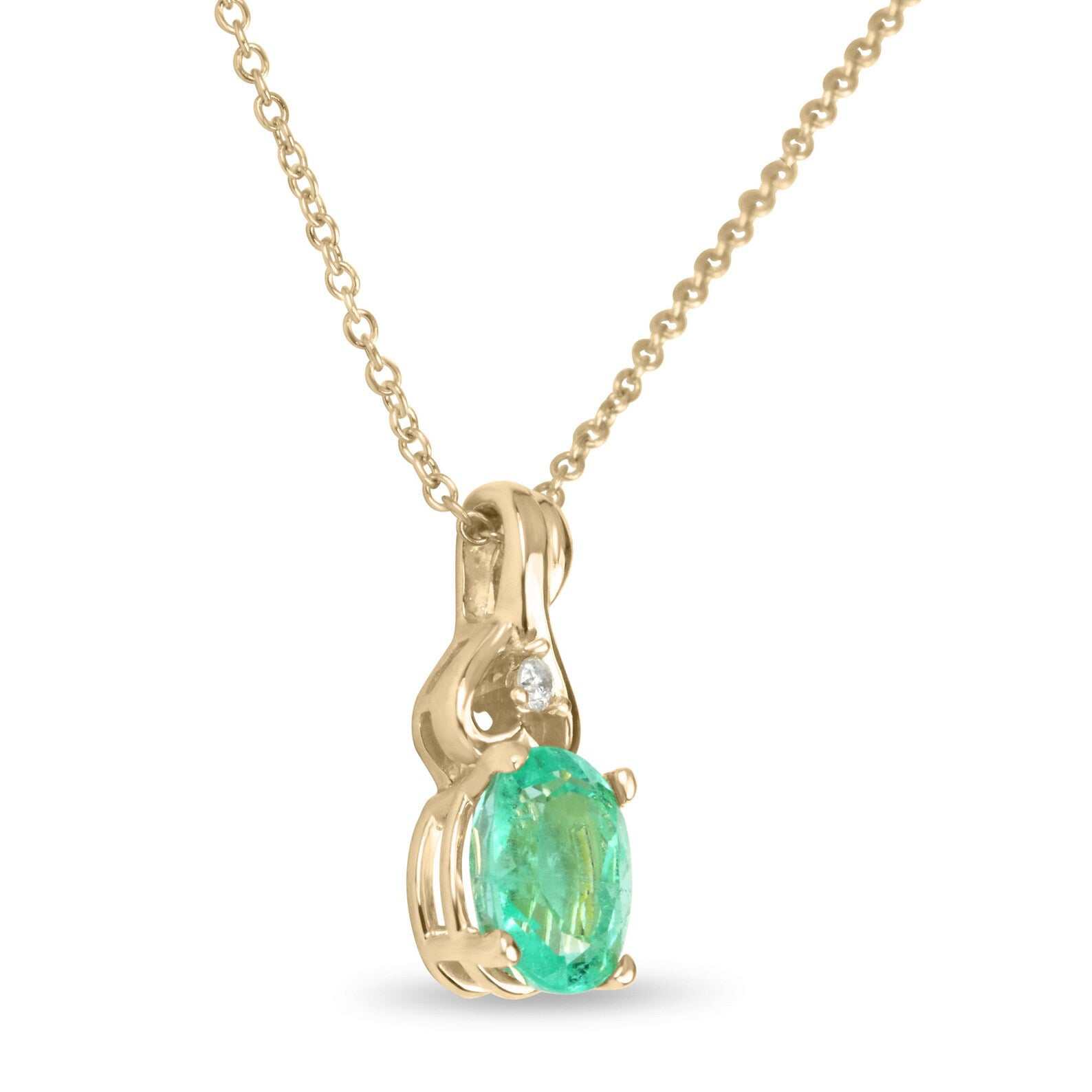 1.43tcw Natural Rich Green Emerald Oval Accented Round Diamond Pendant 14K yellow gold