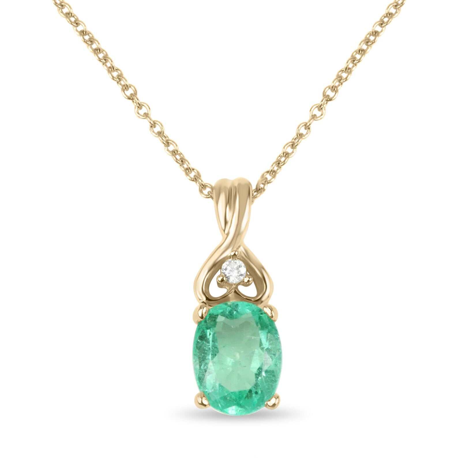 1.43tcw Natural Rich Green Emerald Oval Accented Round Diamond Pendant 14K