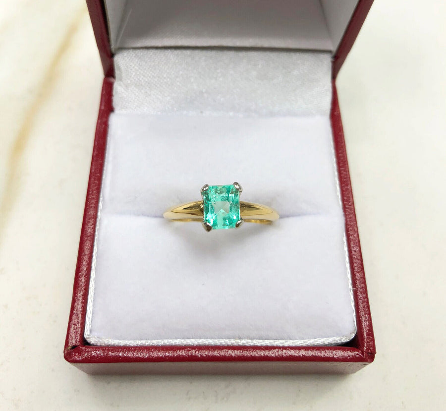 Gorgeous 0.90 Carat Small Transparent Clarity Asscher Emerald Solitaire Ring 14K