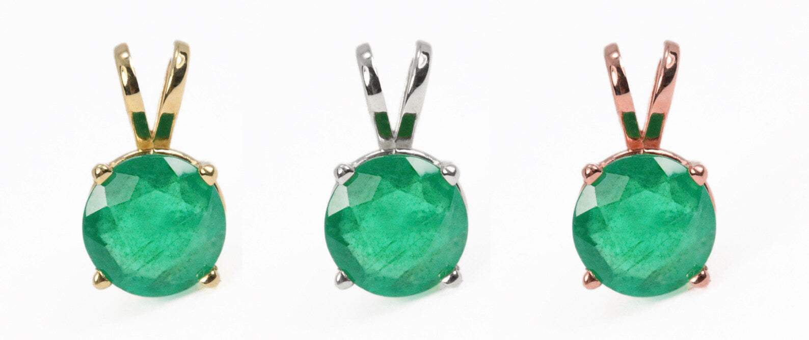 0.90 Carat Round Emerald Solitaire Double Bail Pendant Gold 14K
