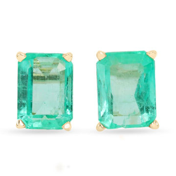 2.05tcw Bright Rich Green Beautiful Colombian Emerald Cut Earrings 14K