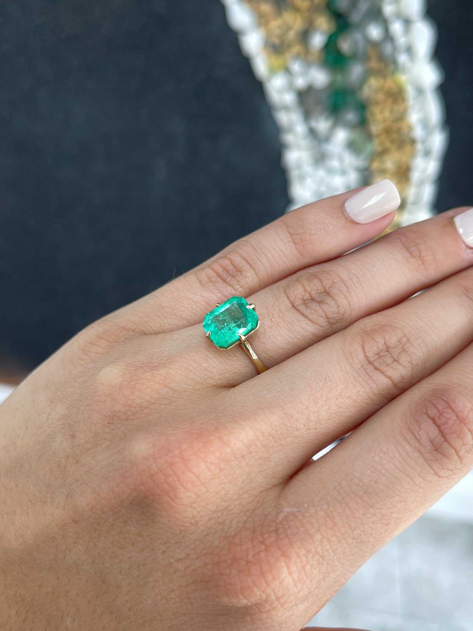 3.50 Carat Colombian Emerald Solitaire Engagement Ring 14K