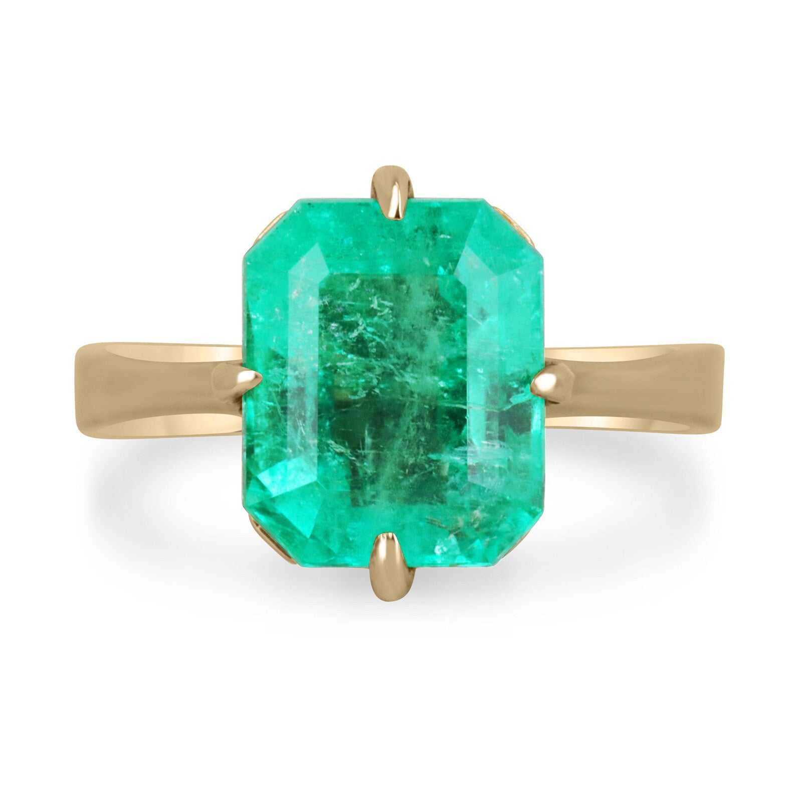 3.81 Carat Colombian Emerald Solitaire 14K Gold Engagement Ring