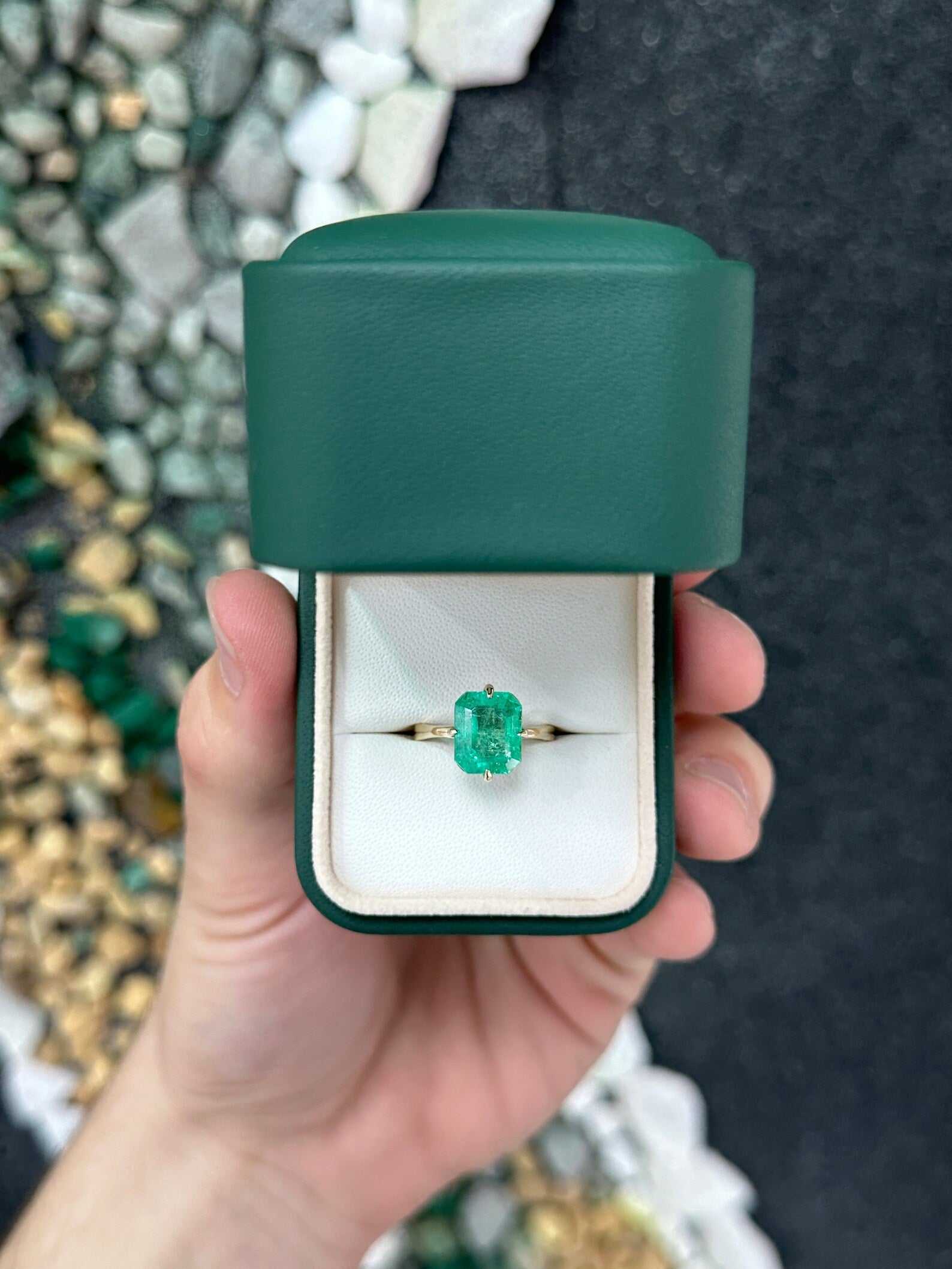 3.50 Carat Colombian Emerald Solitaire Engagement Ring 14K
