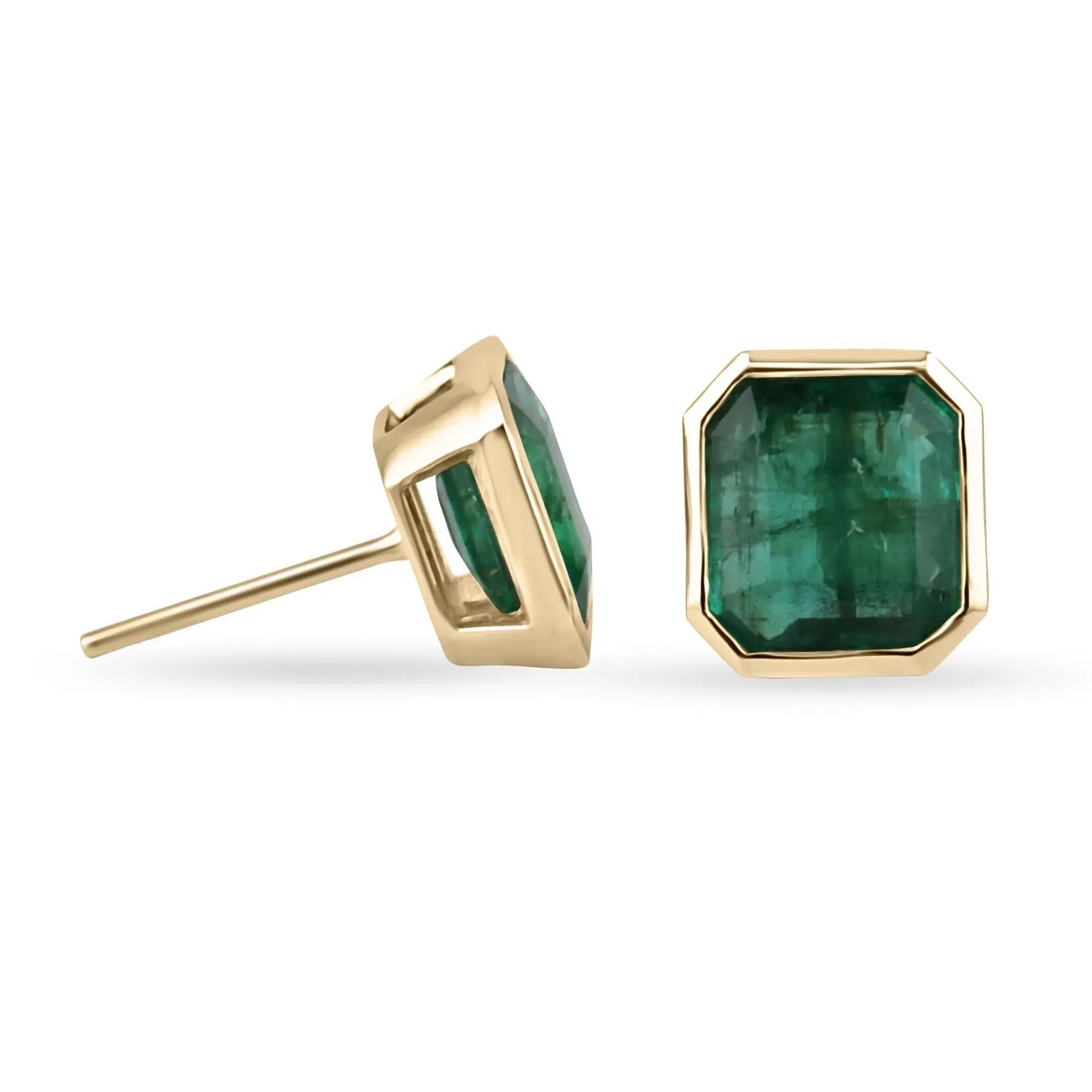 5.60tcw Classic Asscher Cut Emerald Bezel Stud Earrings 18K