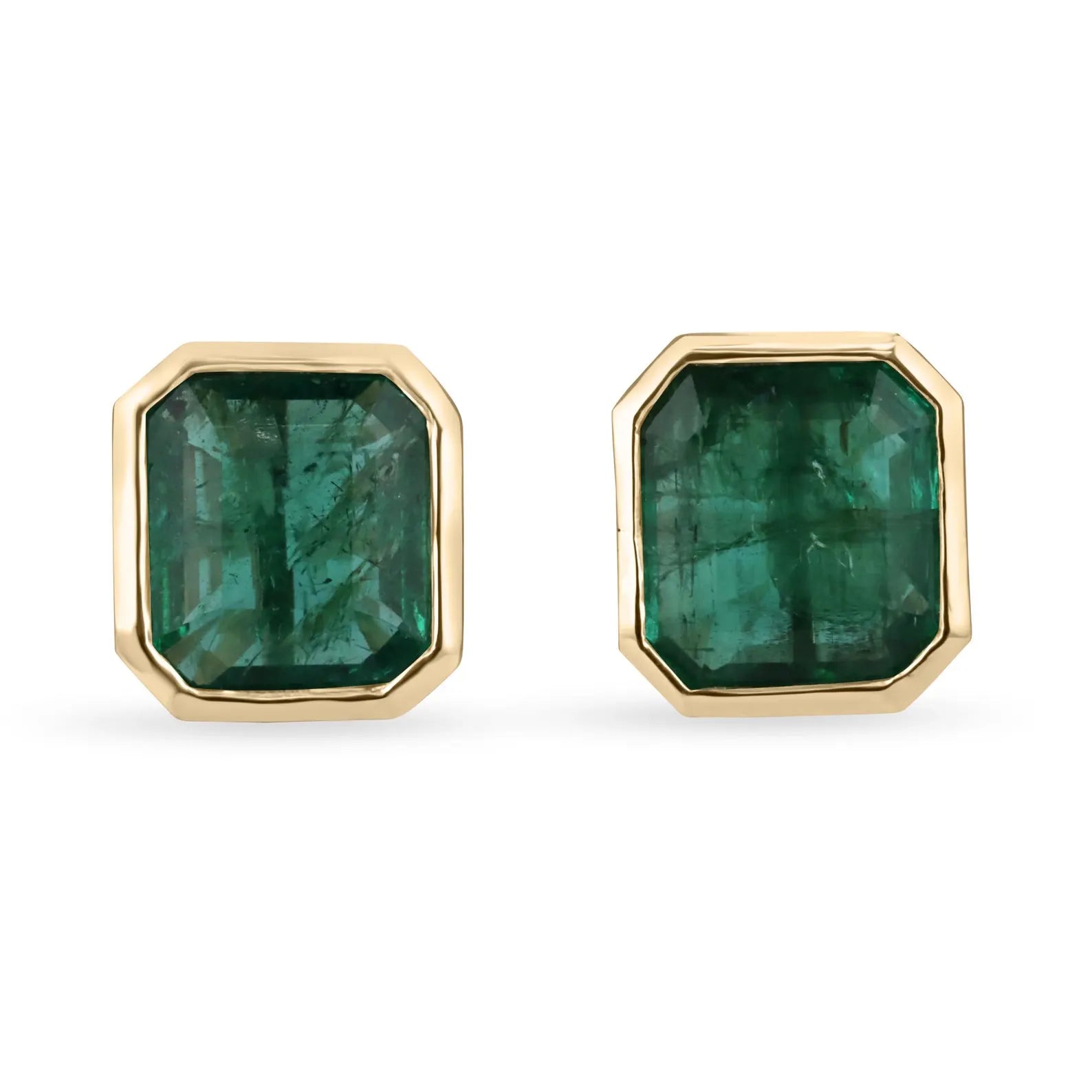 5.60tcw Classic Asscher Cut Emerald Bezel Stud Earrings 18K