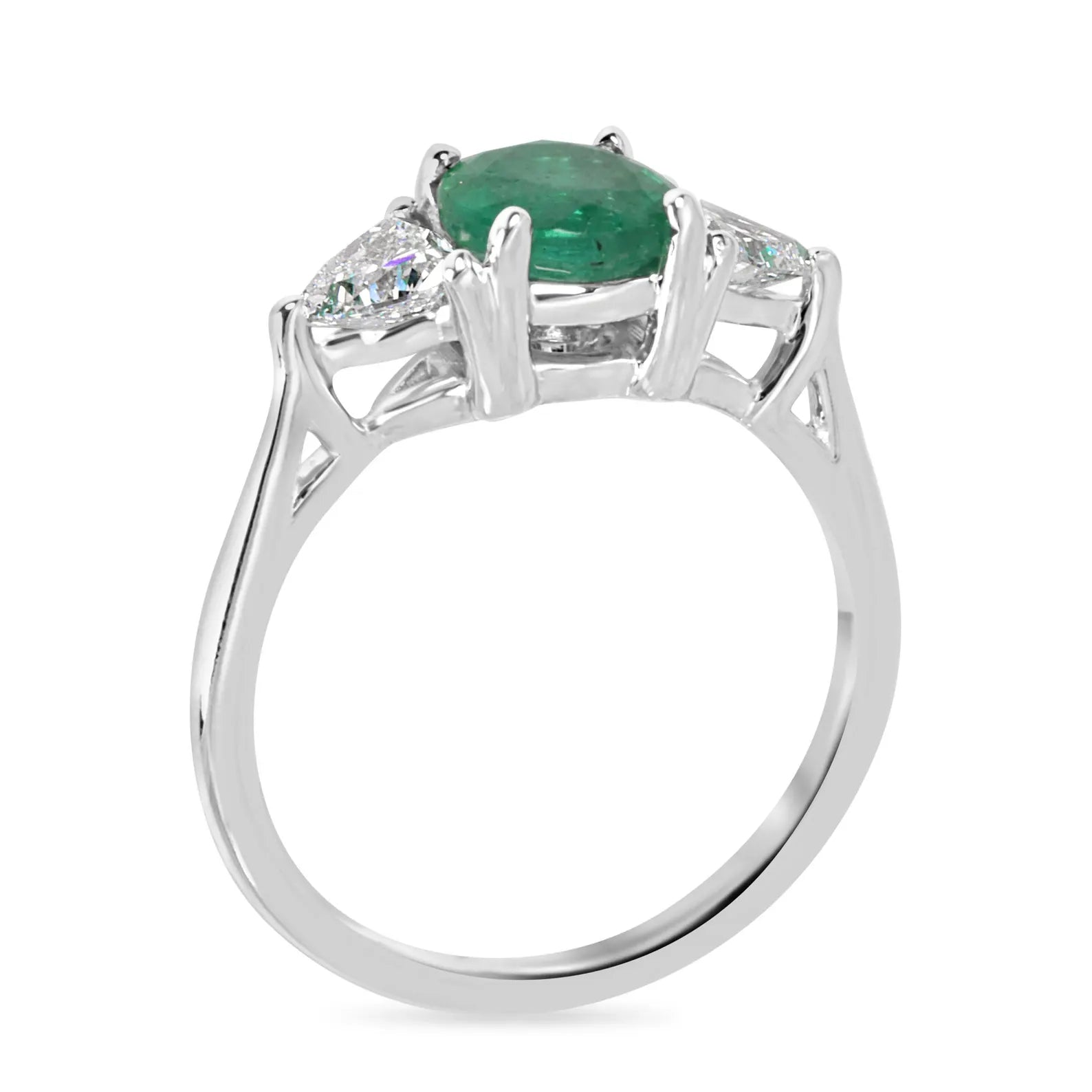 1.55tcw Natural Round Emerald & Trillion Lab Diamond 14K White Gold Three Stone Ring
