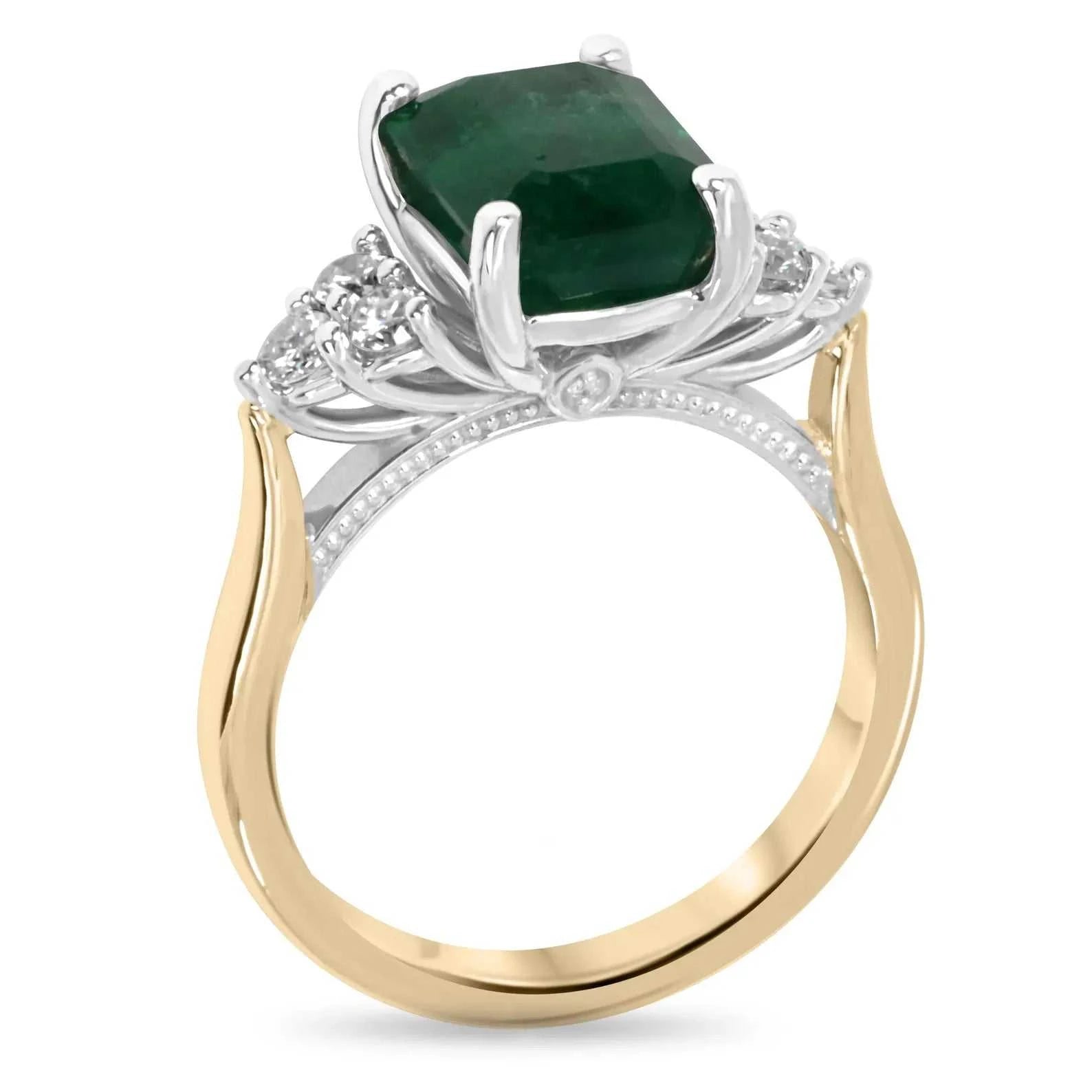 3.64tcw Emerald & Diamond Cluster 7 Stone Engagement Ring 14K Two Toned - JR Colombian Emeralds