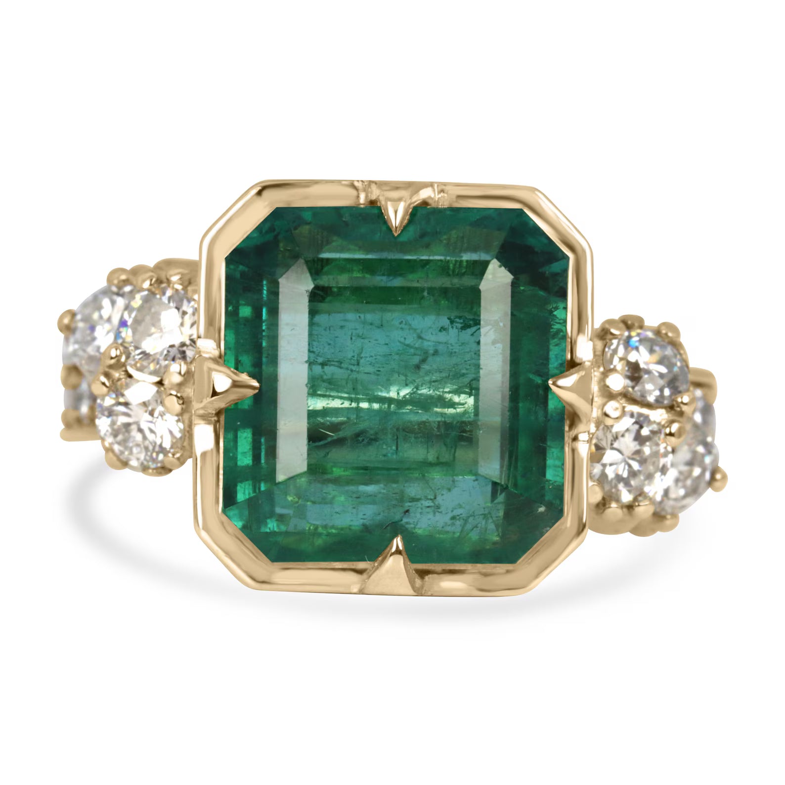 8.68tcw Compass Set Asscher Cut Emerald & Diamond Solitaire & Accents Ring 18K