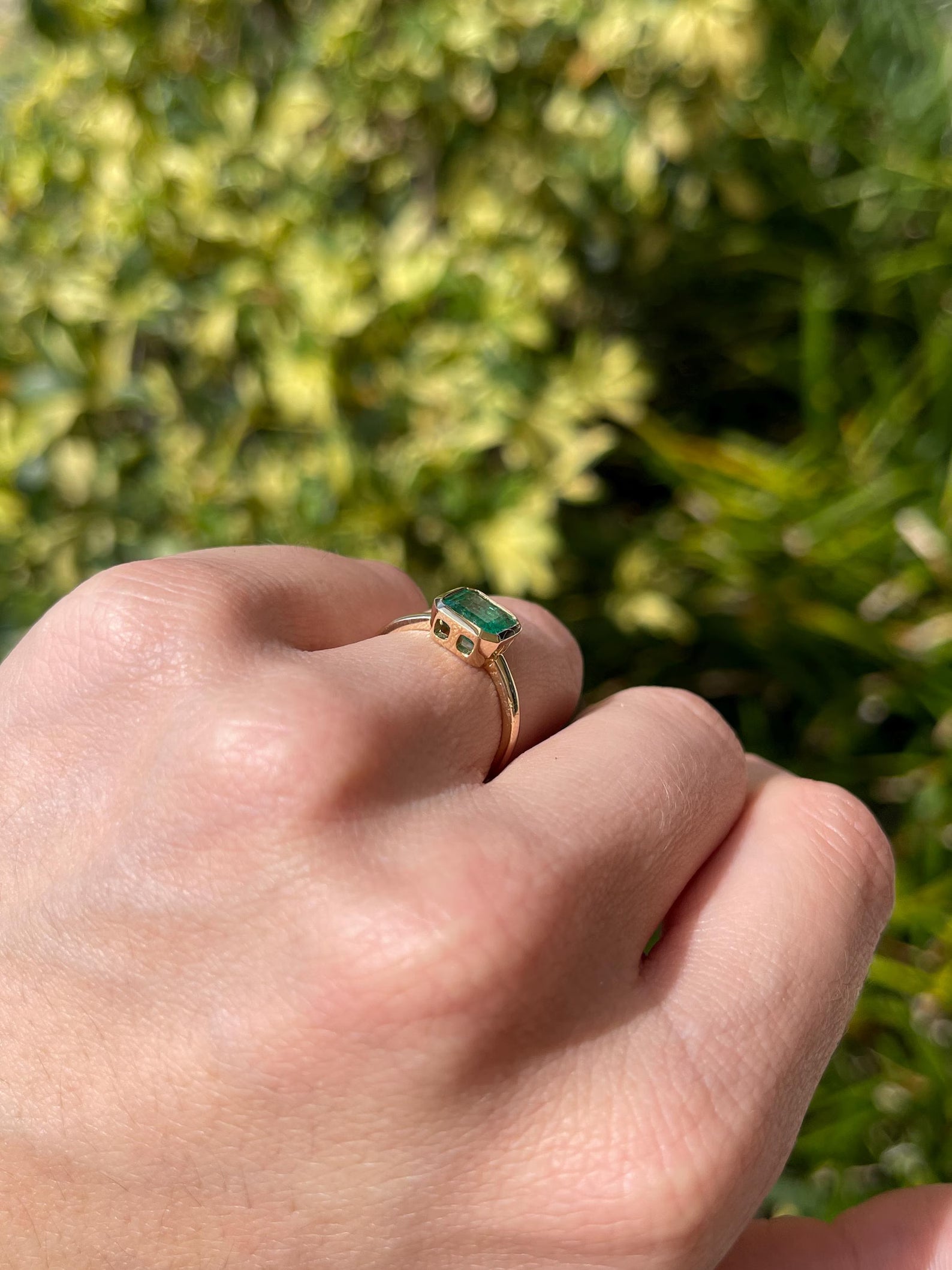 1.45 Carat Medium Green Asscher Cut Emerald Solitaire Bezel Set Ring 14K