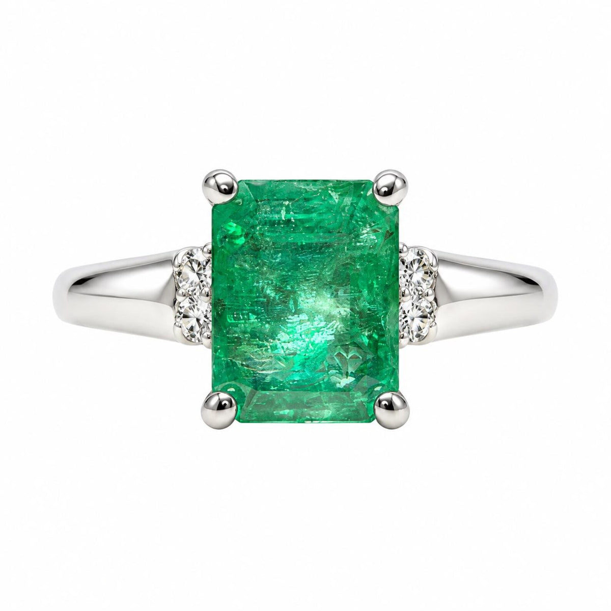 2.39tcw 18K Solitaire Emerald Cut Emerald with Diamond Accents White Gold