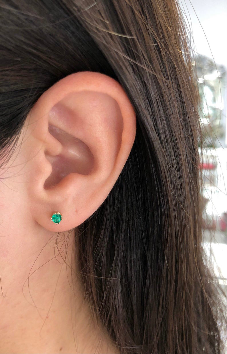 AAA+ Petite 0.35tcw Round Emerald Kid Earrings 14K