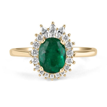 1.75tcw 14K Colombian Emerald & Diamond Halo Tiara Oval Cut Engagement Ring