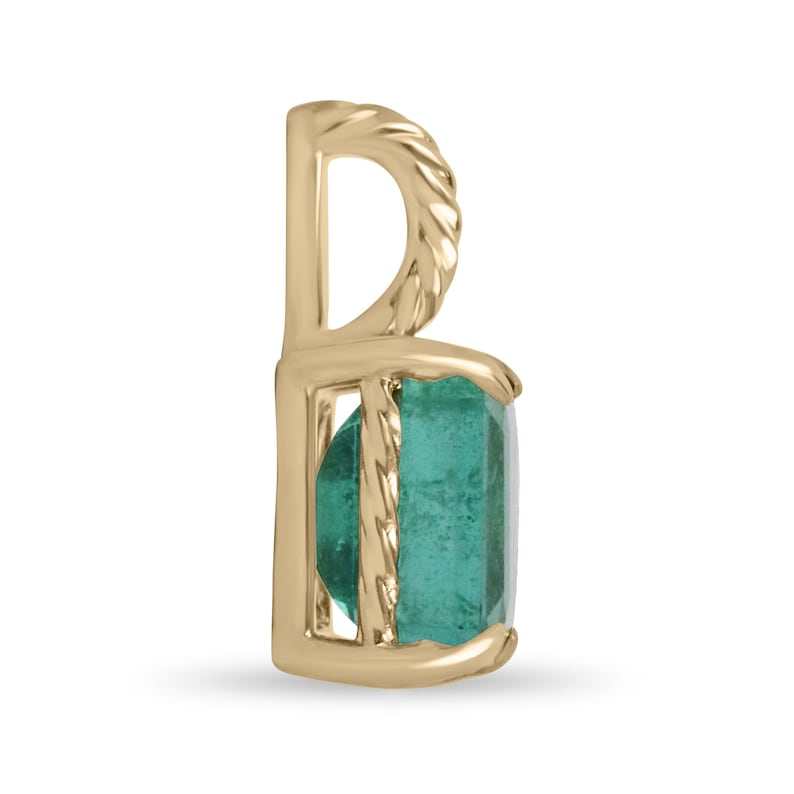 2.40ct 14K Bluish Green Solitaire Emerald Rope Scroll Four Prong Pendant Necklace