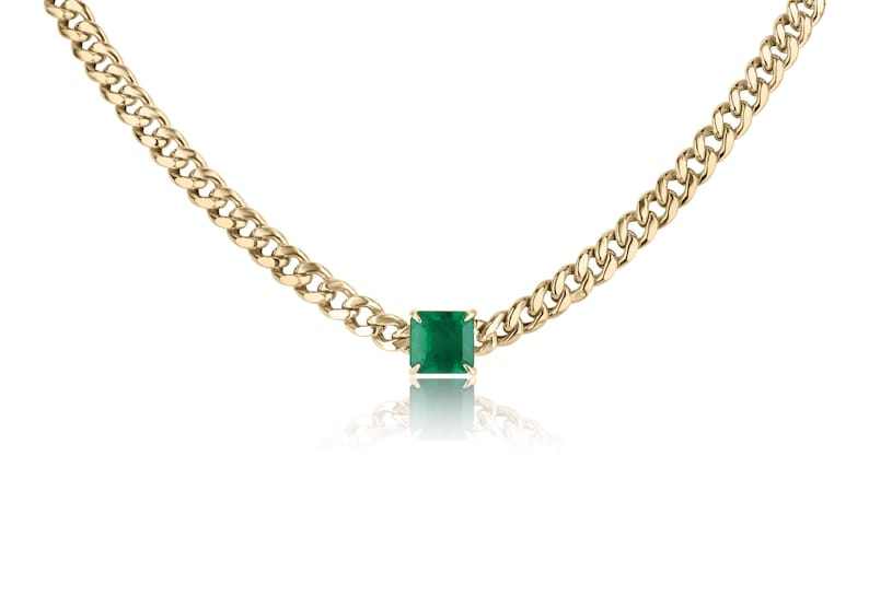 1.84ct 14K gold Cuban link chain necklace with Asscher cut natural emerald pendant