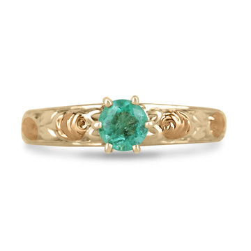 0.35ct 14K Yellow & Rose Gold Round Cut Emerald Floral Solitaire Engagement Ring