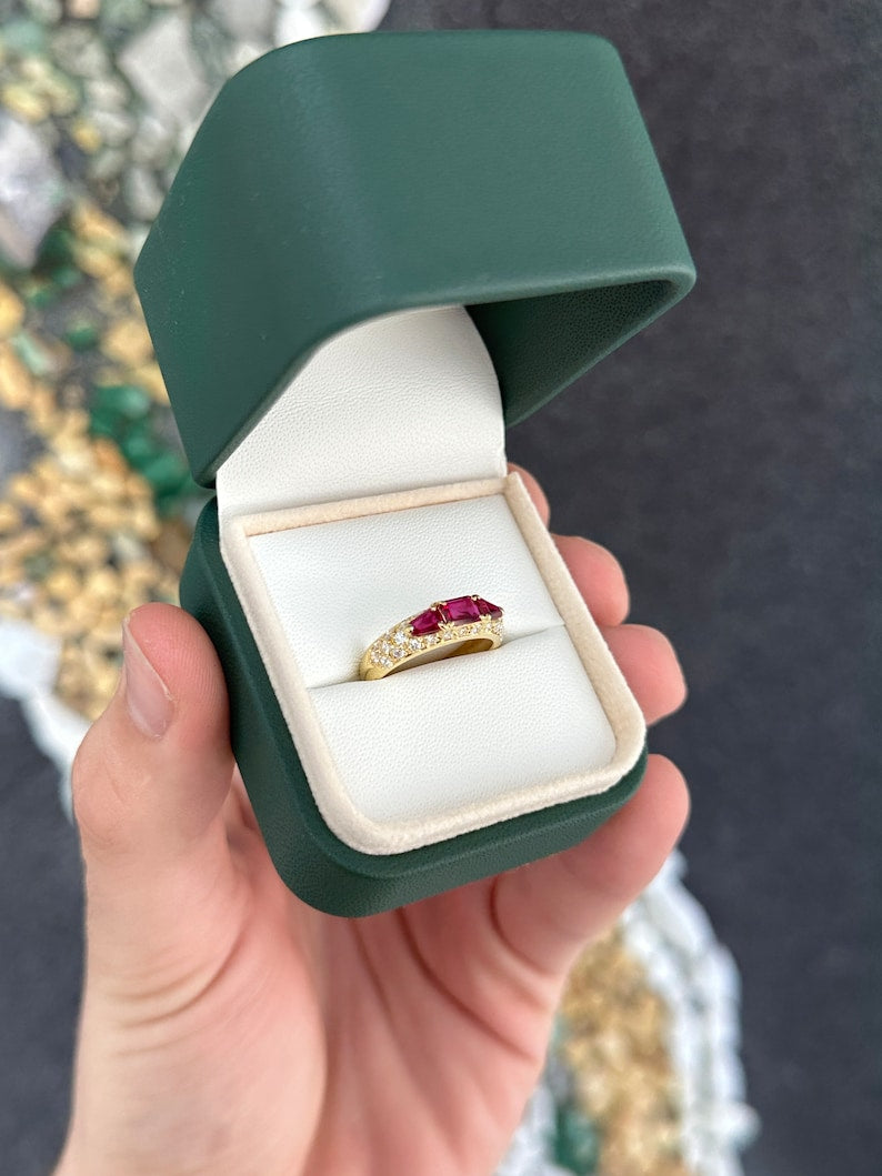 1.80tcw 18K Gold Fine Quality Ruby & Diamond Accent Statement Stacking Blood Red Pinky Ring
