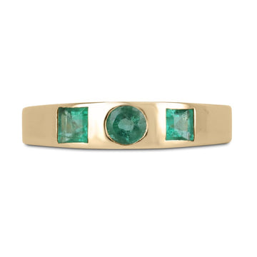 Stackable Elegance: 0.60tcw 14K Gold Round & Asscher Cut May Emerald 3 Stone Ring