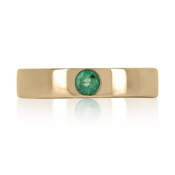 Dazzling 0.10ct Round Emerald Pinky Ring - Elegant 14K Gold Wide Solitaire Band