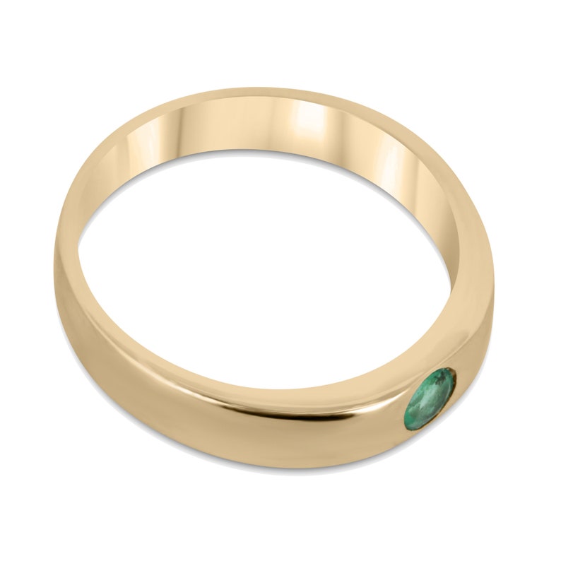 Chic 0.10ct Round Emerald Pinky Ring - Stylish 14K Gold Wide Solitaire Band
