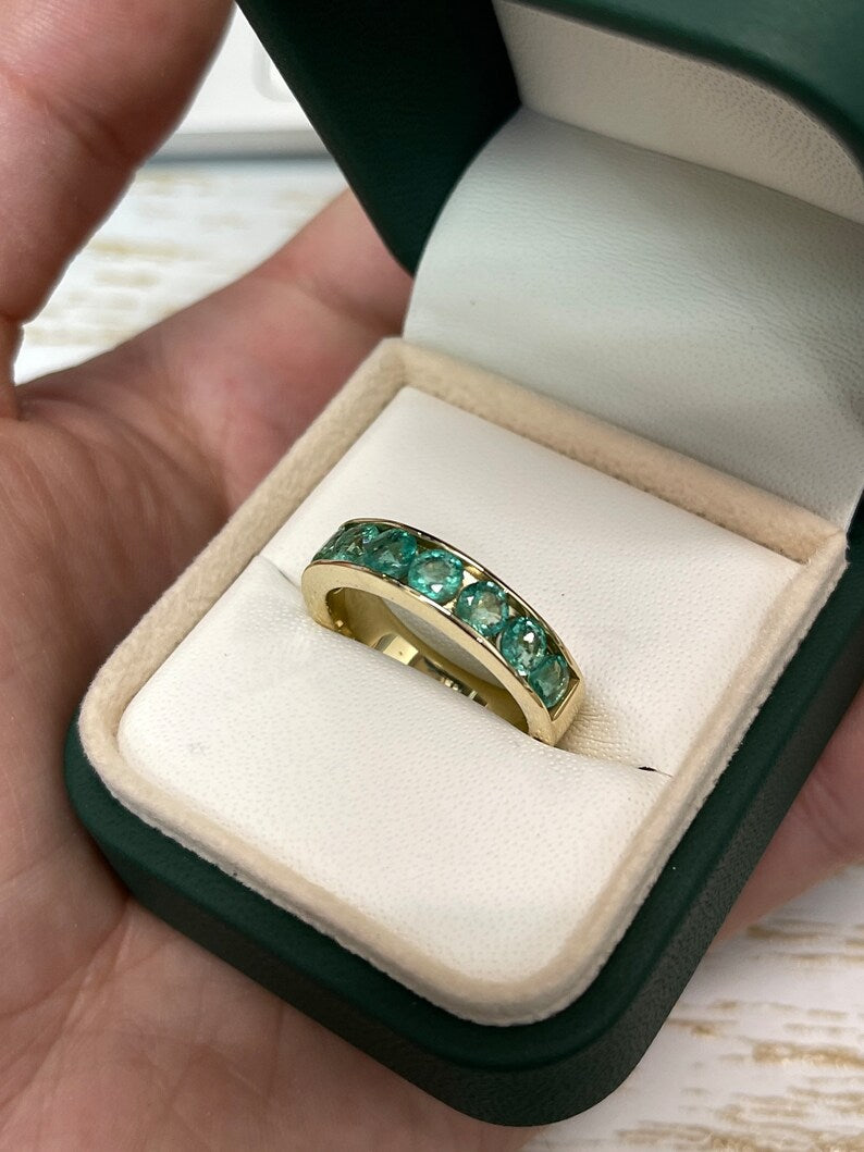 2.30tcw 14K Gold Round Cut Emerald Channel 5.3mm Unisex Engagement Band Ring