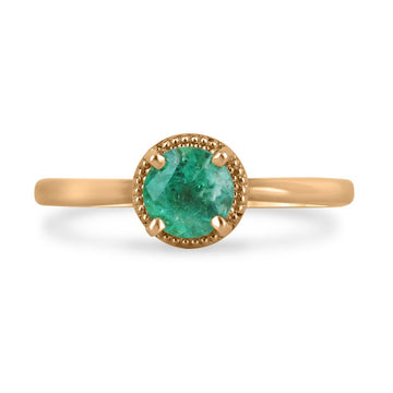 Romantic Radiance: 0.90ct Round Cut Emerald Solitaire Right Hand Engagement Ring in 14K Rose Gold