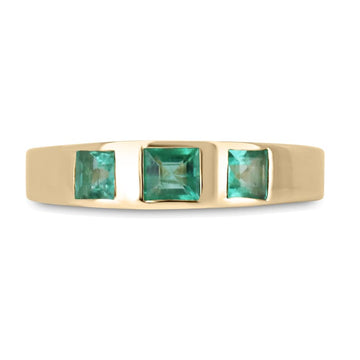 Celebrate Birthdays in Style: 0.60tcw 14K Gold Asscher Cut Natural May Emerald 3 Stone Ring