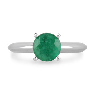 Elegance Defined: 1.22ct Medium Dark Green Emerald Round Cut 4 Prong Solitaire Ring in 14K White Gold