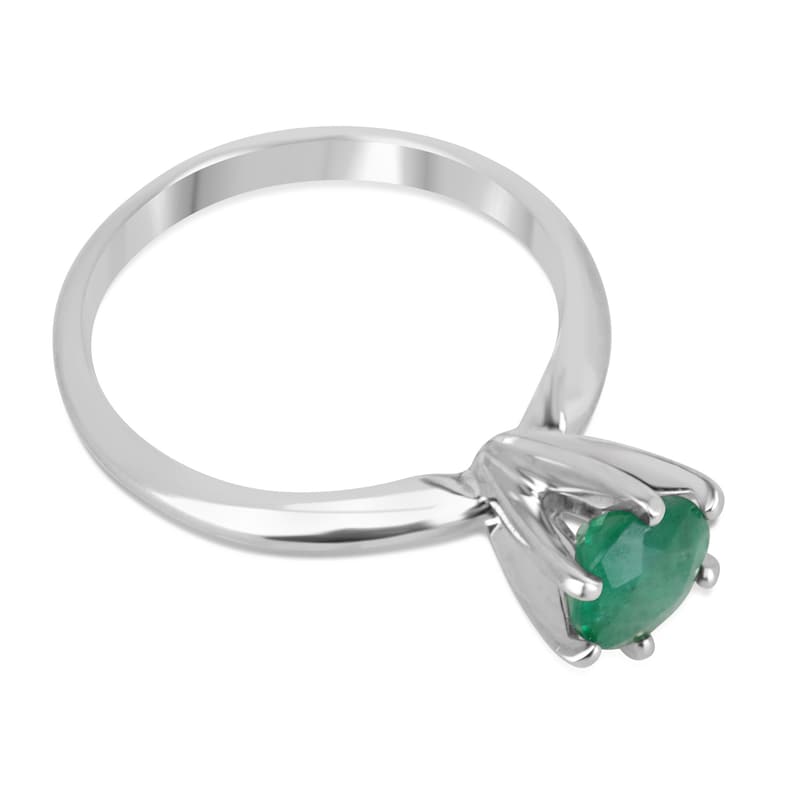 Dazzling 14K White Gold Ring with 1.0ct Medium Dark Green Emerald Round Cut Solitaire - Engagement Perfection