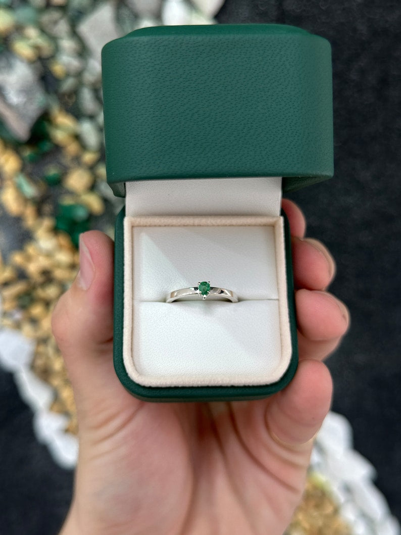 Dainty Pear Emerald Silver Ring