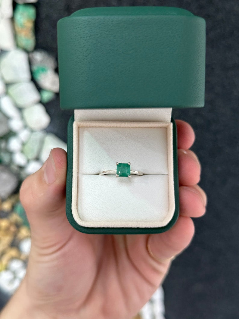 Lush Medium Green Emerald Solitaire Ring
