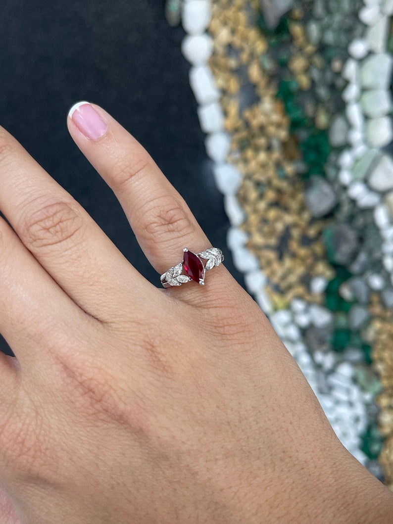 Dark Red Ruby Marquise Cut Statement Ring
