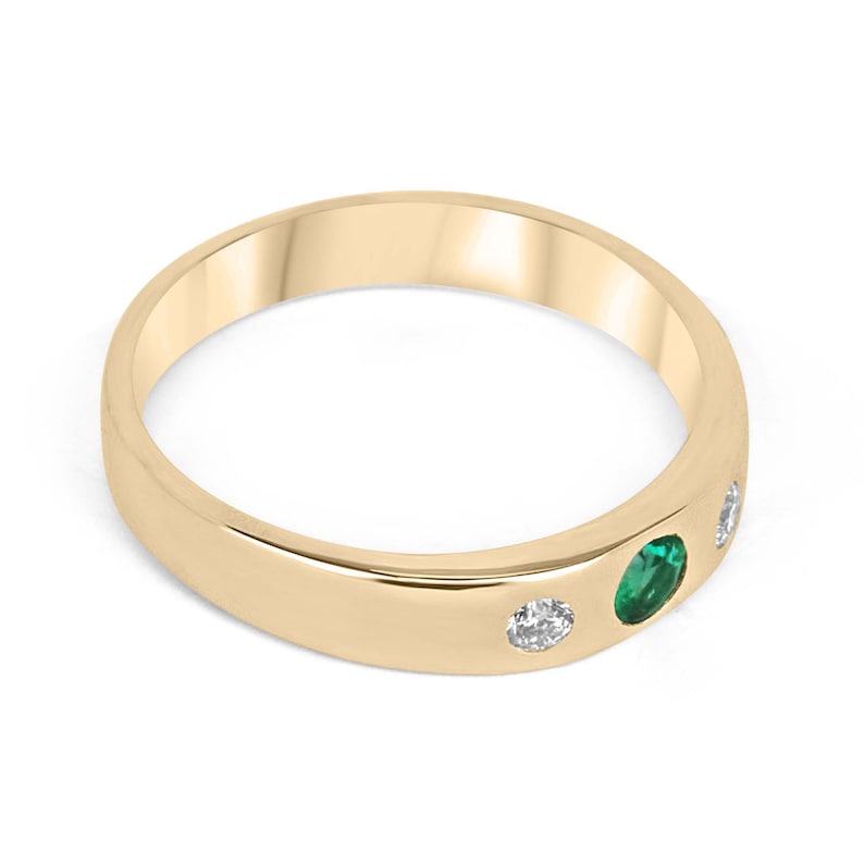 0.32tcw Medium Dark Green Round Cut 3 Stone Ring