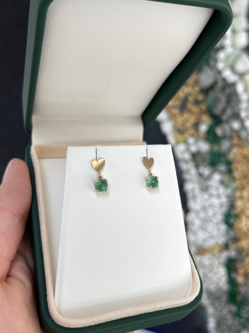 Round Cabochon 585 Emerald Cut Dangle Earrings